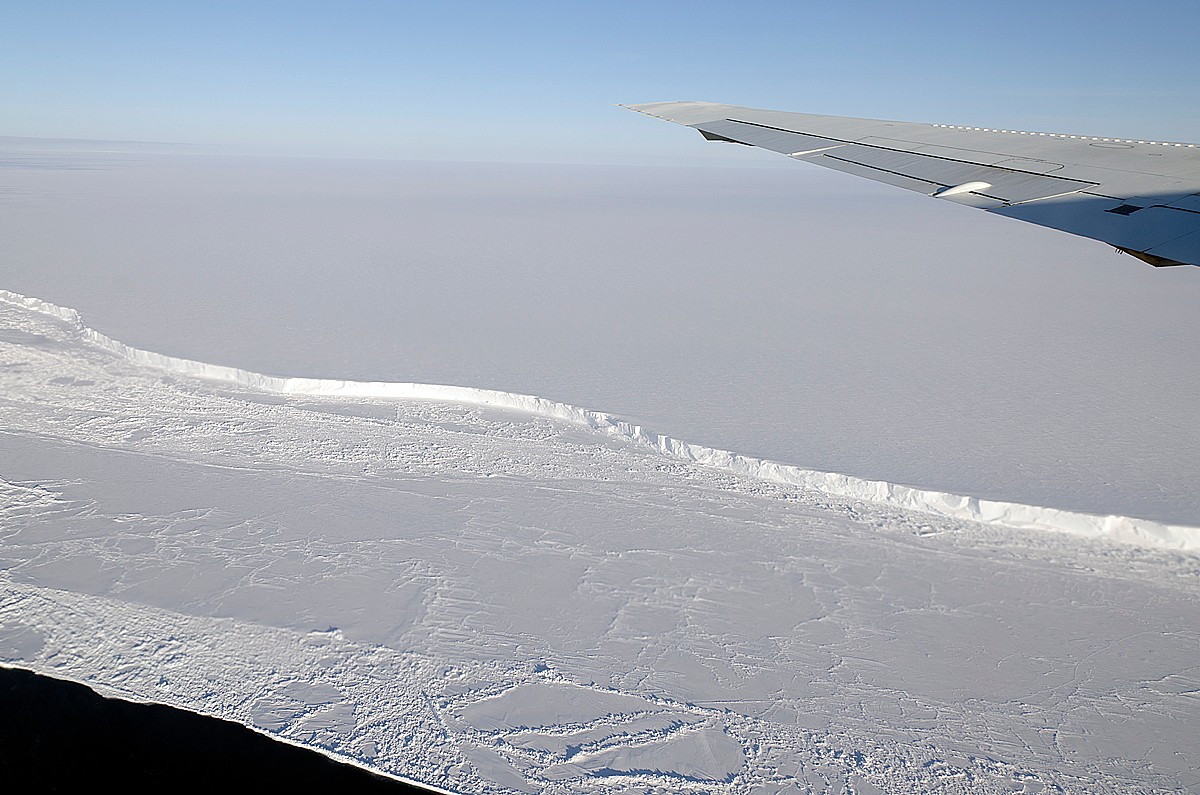 Widok na lodowiec szelfowy Brunta / źródło: NASA/Michael Studinger, Wikimedia Commons, domena publiczna
