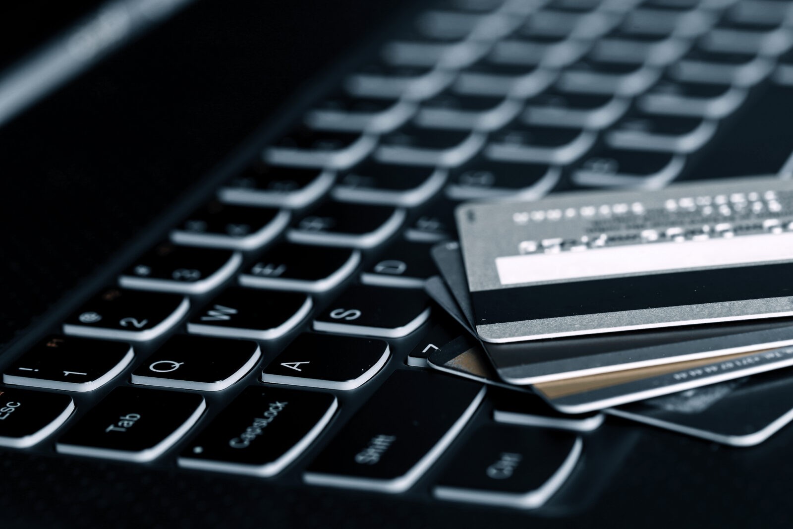 Credit cards on the laptop keyboard
